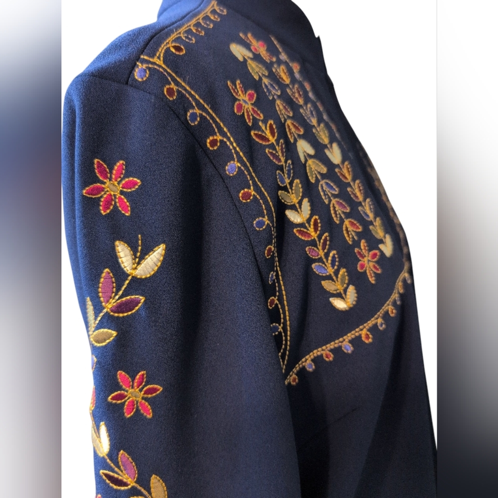 Dennis Basso Midnight Blue Jacket Embroidered Floral Classy Zip Front 16 - Picture 3 of 16